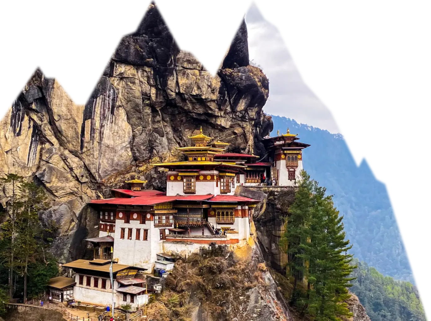 Beautiful Bhutanese fortress with intricate details and colorful embellishments