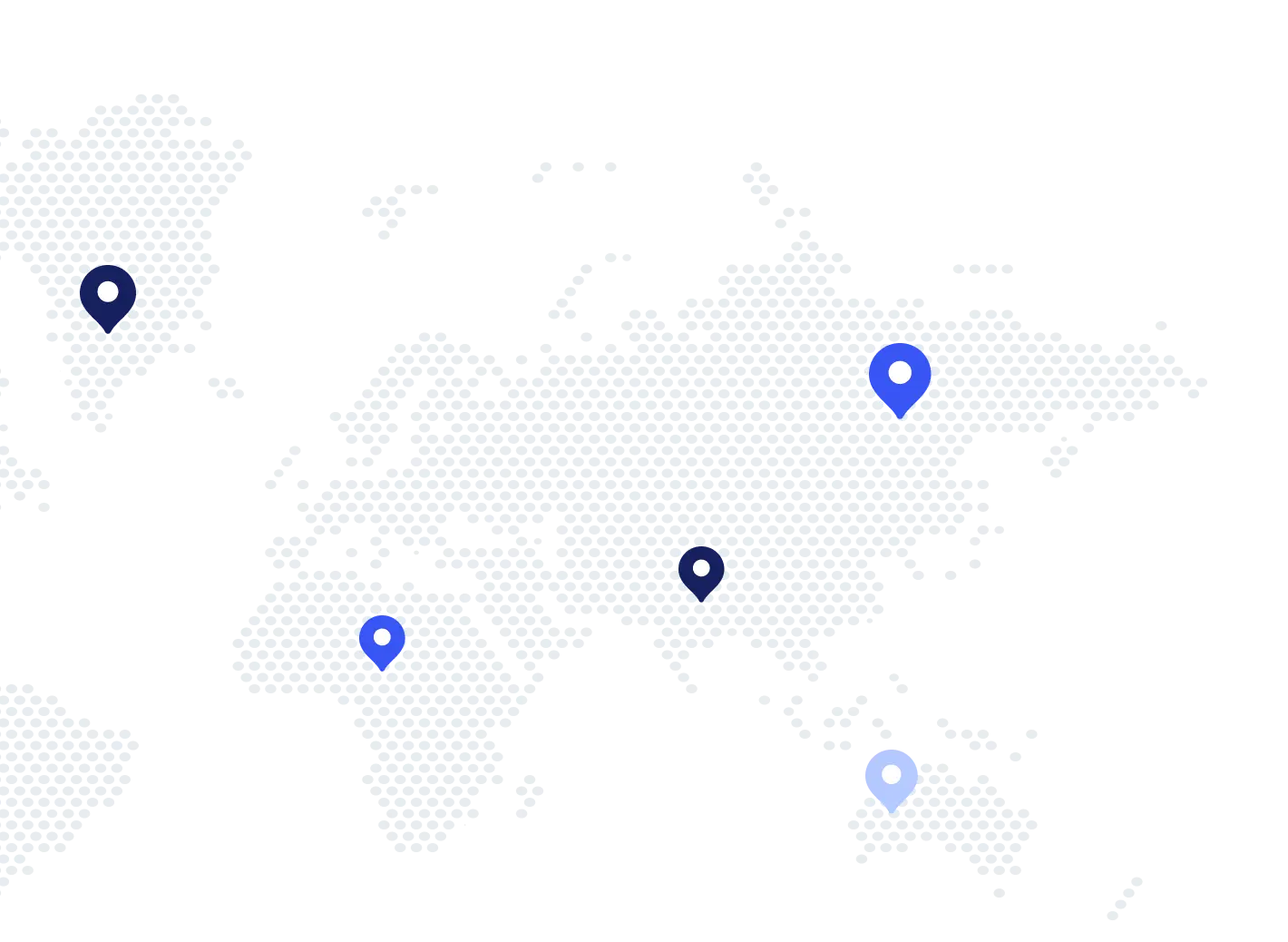 A world map with blue dots indicating locations.